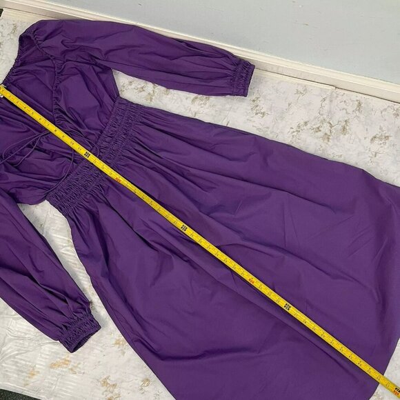 Rebecca Taylor Cotton Poplin Smocked Waist Milkmaid Midi Dress Size Small Purple - Picture 13 of 14